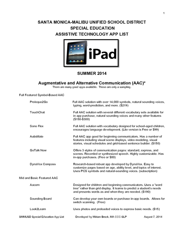 iPad Apps 8-8-14 / list apps aac