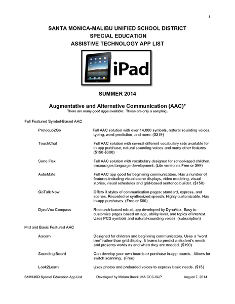 iPad Apps 8-8-14 / list apps aac