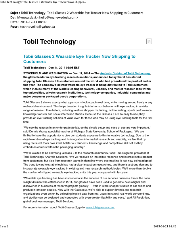 Tobii Technology_ Tobii Glasses 2 Wearable Eye Tracker Now Shipping to Customers