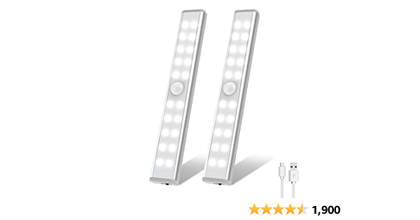 OxyLED Lot de 2 lampes de placard à détecteur de mouvement avec 20 LED pour dessous d'armoire, re…