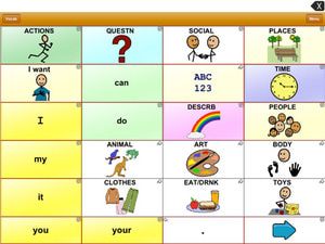TouchChat HD speaks words, phrases, and messages using any of seven synthetic voices.