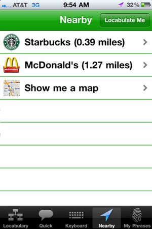 Locabulary provides vocabulary to communicate quick phrases, moods, and requests for assistance