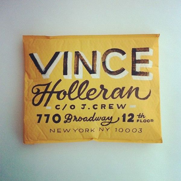 Hand drawn lettering on envelope by Erik Marinovich.