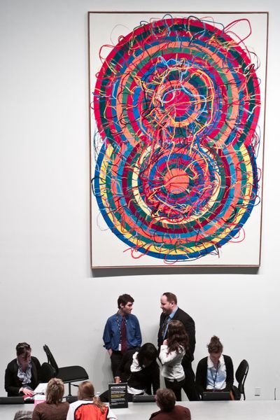 Mmmm. I see an 8, not sure if that's what it is....by Atsuko Tanaka. At the MoMA NYC.