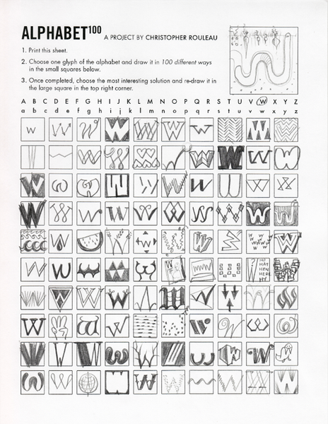 The Alphabet 100 project: Christopher Rouleau draws 100 sketches of one letter in the alphabet each…