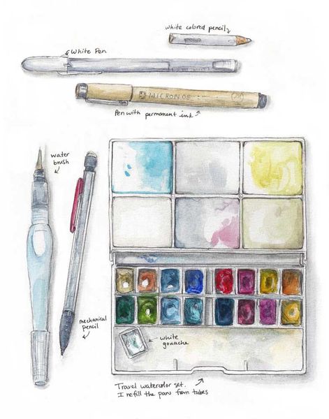 WATERCOLOR TRAVEL KIT | Sketch Kit...Kristin Link. I need to add the whites for work on colored pap…