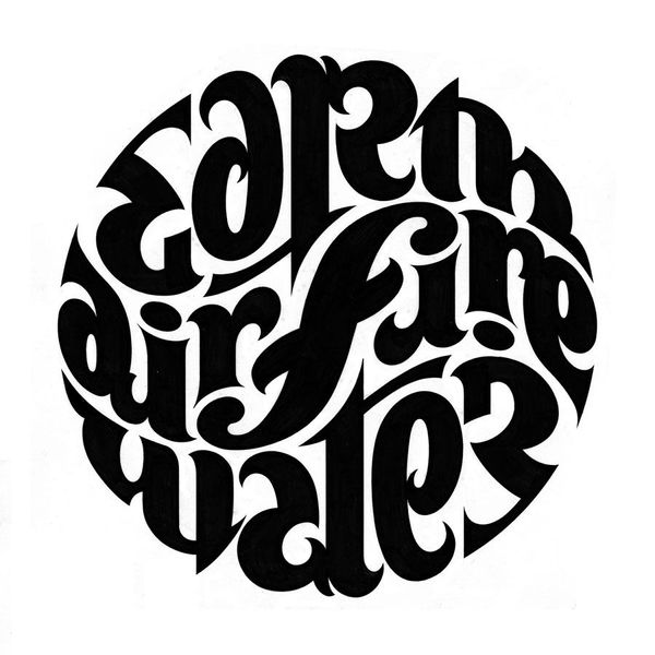 ambigram - John Langdon - earth air fire water