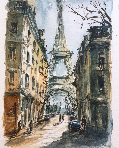 Urban Sketcher Kyiv on Instagram: “Parisian mood 🥐 #marinaoriver_art . #городскойс…