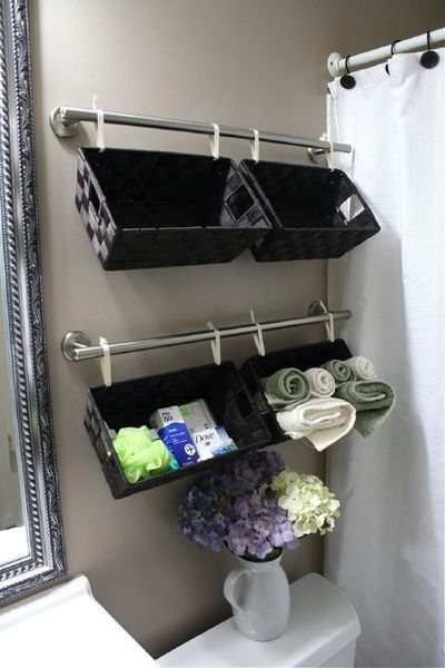 30 Brilliant Bathroom Organization and Storage DIY Solutions - A Tisket. A Tasket. A Wall Full of B…