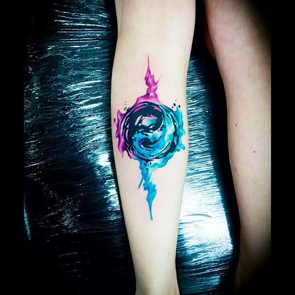 “Awesome watercolor Yin Yang by @jayvangerventattoo!