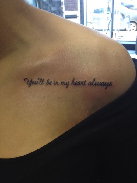 Shoulder text tattoo