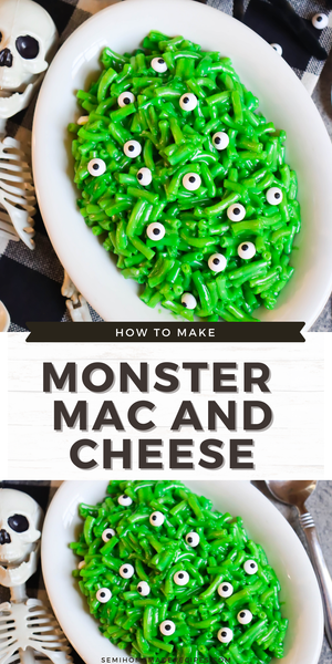 Monster Mac and Cheese - a semi homemade, fun and savory Halloween recipe using macaroni and cheese…