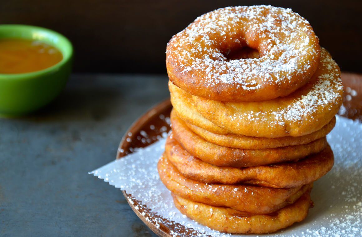 Apple Fritter Rings with Caramel Sauce