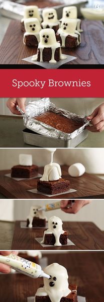Halloween Brownies ganz einfach mit Schaumküssen selbst gemacht *** These spooky Halloween treats …