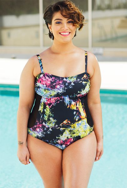 Jewel Side Sheered Swimsuit - swimsuitsforall I love this fun firework like pattern