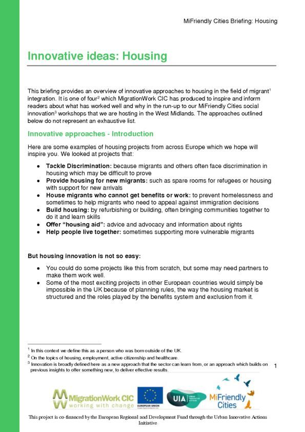 Housing- MiFriendly Cities briefing