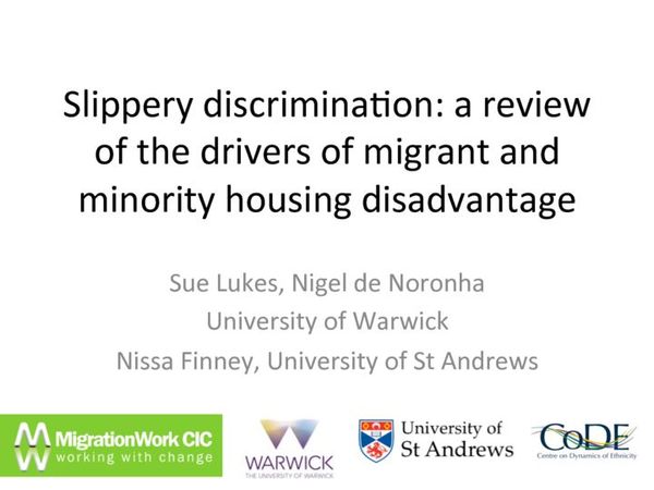 cover: Slippery discrimination: The drivers of migrant and minority housing disadvantage – Nigel de Noro…