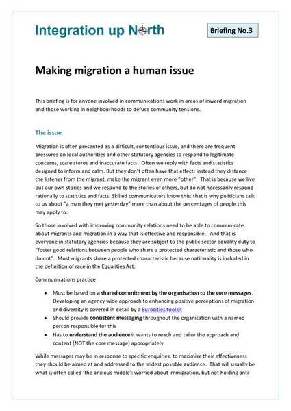 cover: Briefing 3 - Making Migration a Human Issue