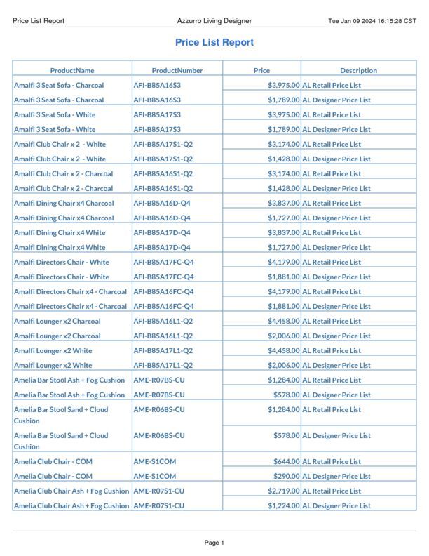 Azzuro Living Price List