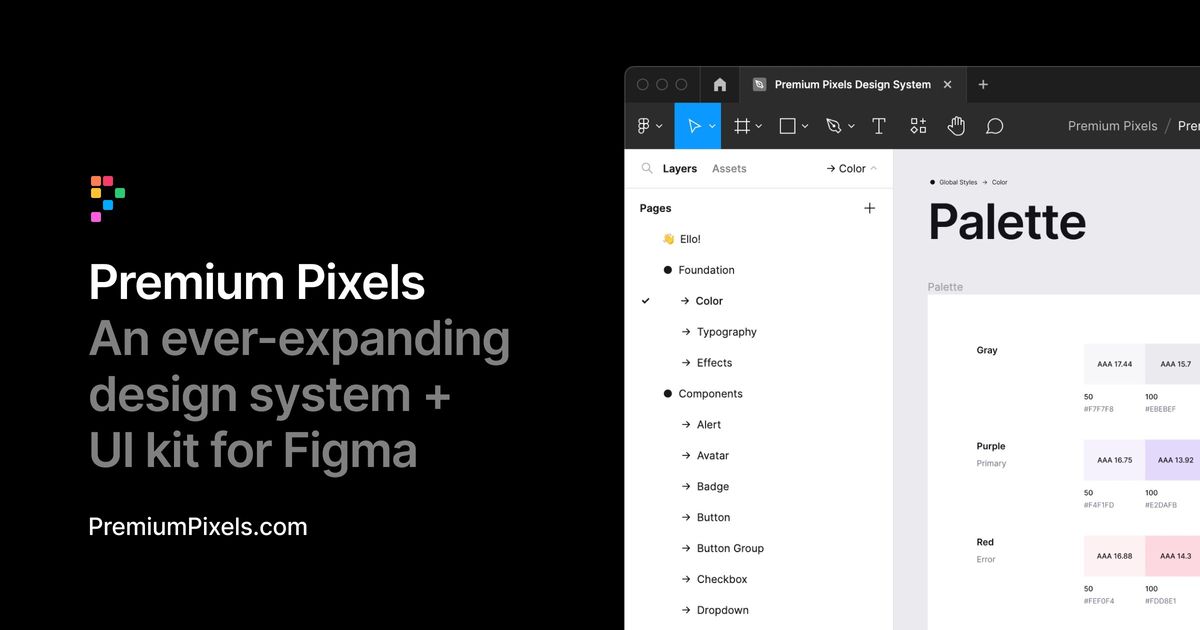 Premium Pixels: Figma Design System & UI Kit