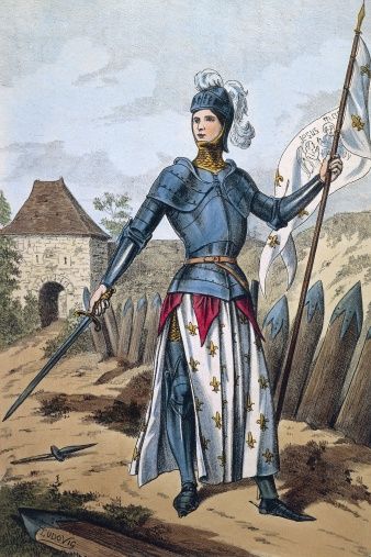 Fine art : Joan of Arc liberating Orleans, 1429, coloured engraving, 19th century.