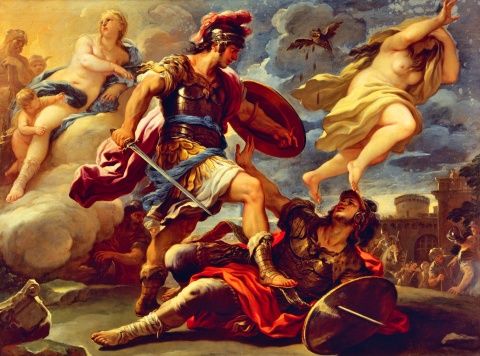Fine art : Aeneas defeats Turnus, by Luca Giordano (1634-1705), oil on canvas, 176x236 cm