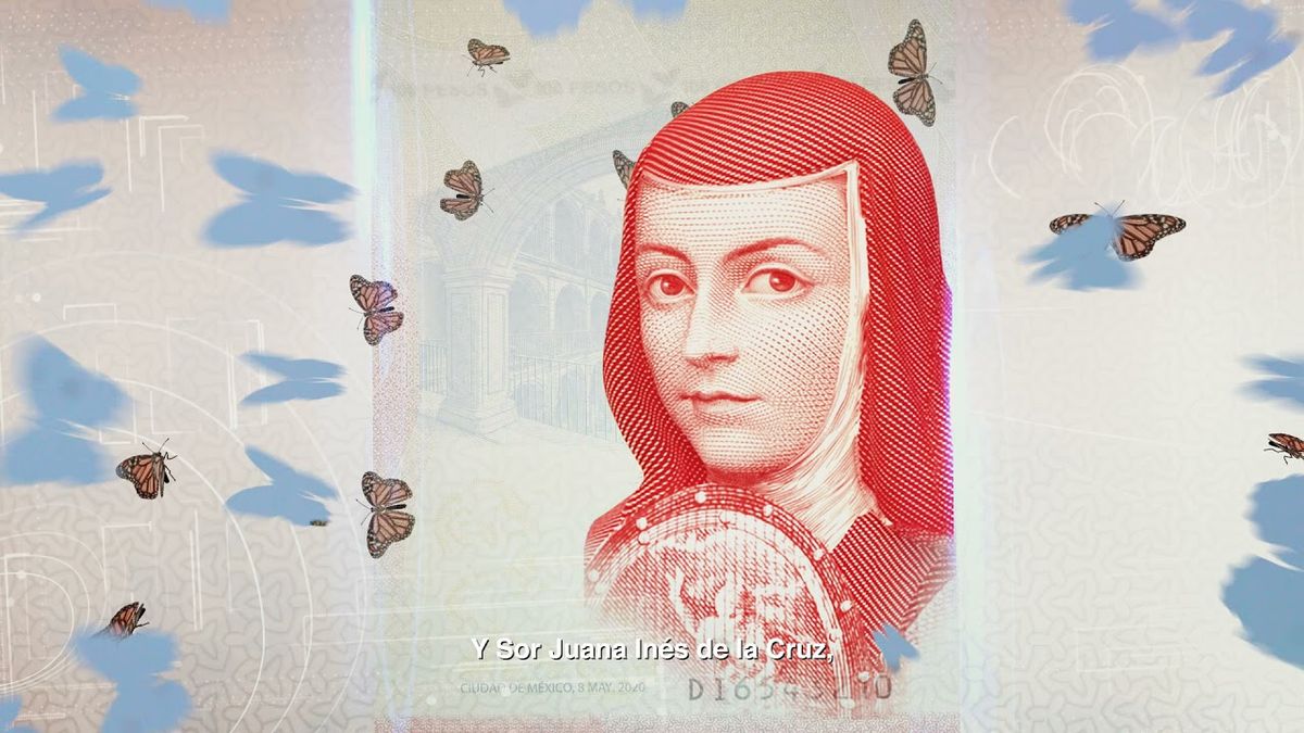 Billete de 100 pesos de la familia G - mariposa monarca y Sor Juana