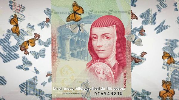 Billete de 100 pesos de la familia G - Sor Juana y mariposa monarca