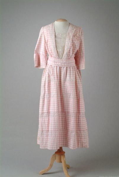 An adorable pink and white checked cotton summer day dress, 1917. (No reliable source)