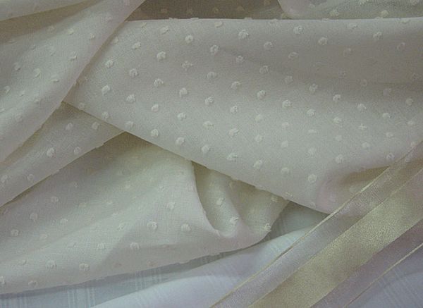 Dotted Swiss Voile, 55", Woven Ivory Dots on Ivory - Very Pretty!