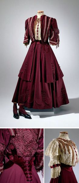 Traveling suit, B. Altman & Co. (retailer), 1905. Wool, velvet, and lace. Three pieces. Marjorie Me…