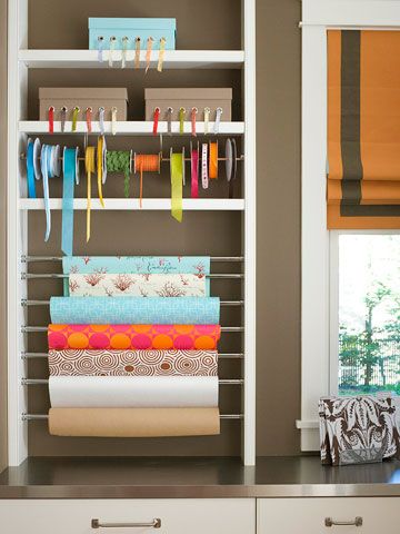 expandable curtain rods for paper storage and ribbons