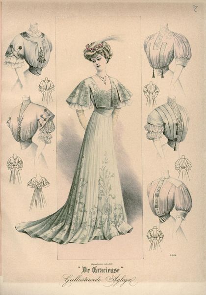 Shirtwaists and an evening dress with an interesting capelet, Netherlands, 1907, De Gracieuse