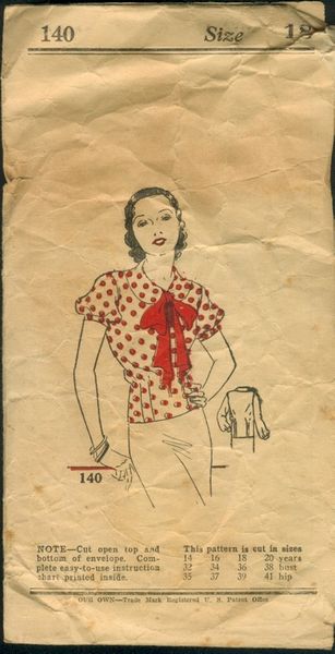 New York 140; 1930s; Ladies' and Misses' Blouse. Front of blouse is slashed from neck edge at cente…