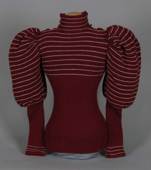 Burgundy wool sweater, mid-1890s. Entirely new to women's wardrobes, the sweater was a casual garme…
