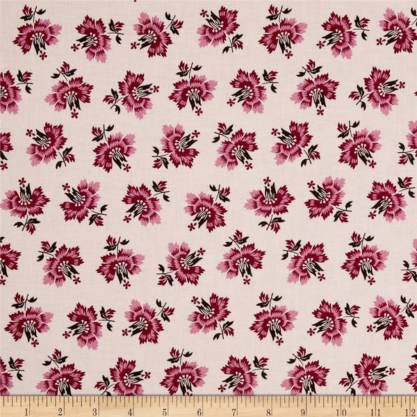 New Orleans 1850 Tossed Floral Dark Pink/Brown