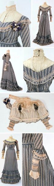 Day dress, American, ca. 1900. Printed cotton trimmed with lace; two pieces. Bunka Costume Museum