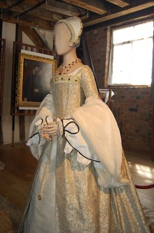 A re-creation of a Tudor gown ala Queen Catherine Howard, fifth wife of Henry VIII, for display at …