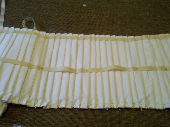 Prior Attire - Put your pleated ruffle left side up, spread it slightly to reflect the curve of the…