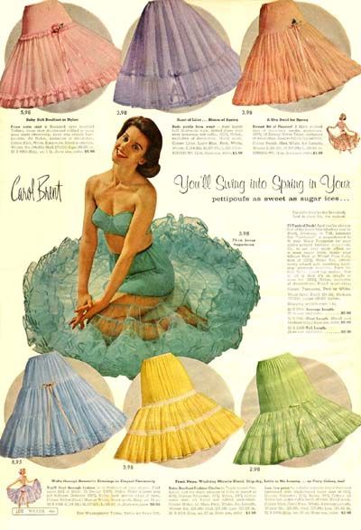 Montgomery Ward, Carol Brent ad.  To achieve that 1950's "poodle skirt" silhouette, tulle crinoline…