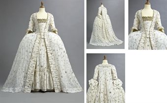 Lot Description  A FINE AND RARE EMBROIDERED COURT GOWN   1770S   fine white Indian muslin with sil…