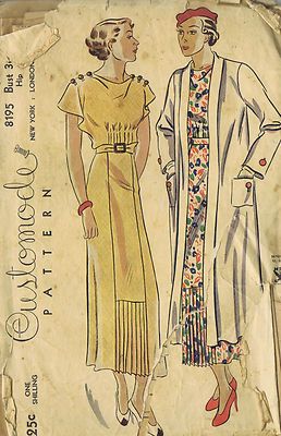 Simplicity Customode Pattern  Pattern Number 8195  Copyright: 1930s    Vintage 30's Dress and Coat …