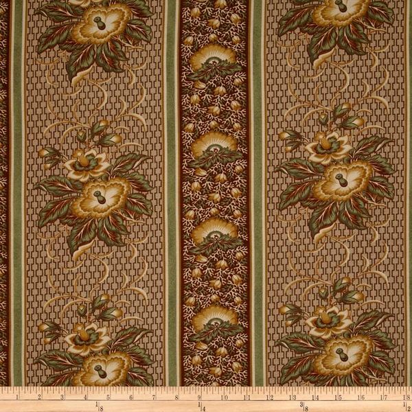 Bread and Butter Large Floral Stripes Tan/Green - Discount Designer Fabric - Fabric.com