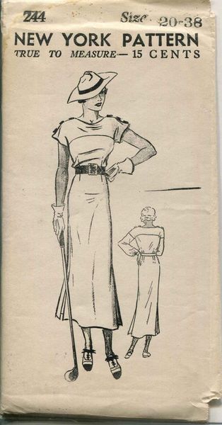Vintage Sewing Pattern - ERA: 30s Pattern Publisher: New York Pattern Number: 244 20 Bust 38