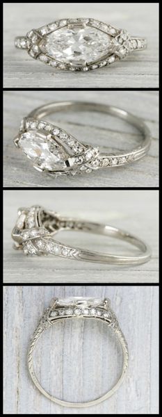 Art Deco East-West marquise engagement ring by Tiffany and Co., circa 1925. Via Diamonds in the Lib…