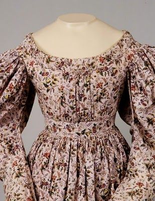 "1830's Pink Cotton Floral Dress"