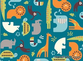 Pre-Order Birch Organic Cotton Fabric Safari Soiree Teal