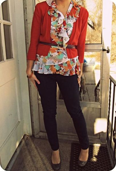 cardigans over ruffly shirts