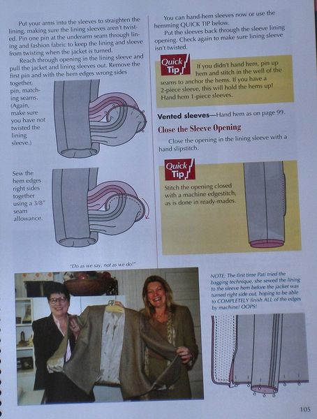 Lining, "bagged" (method) for JACKET SLEEVES