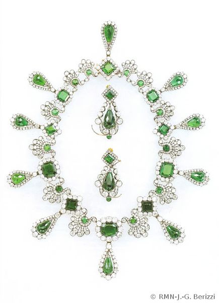 Emerald and Diamond Necklace and Earrings by Francois-Regnault Nitot commissioned by Napoleon for h…